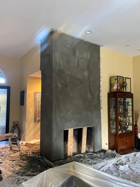 Alamo fireplace remodel in progress, the chimney face prepped for new stone