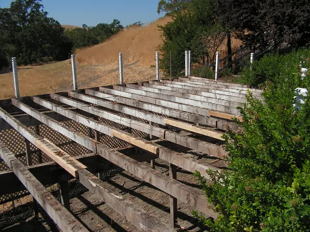 Old deck removed down to the joists on the Danville hillside