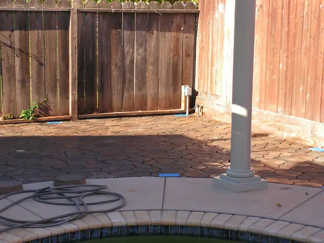 Dublin back yard pavers meeting the patio by the pool