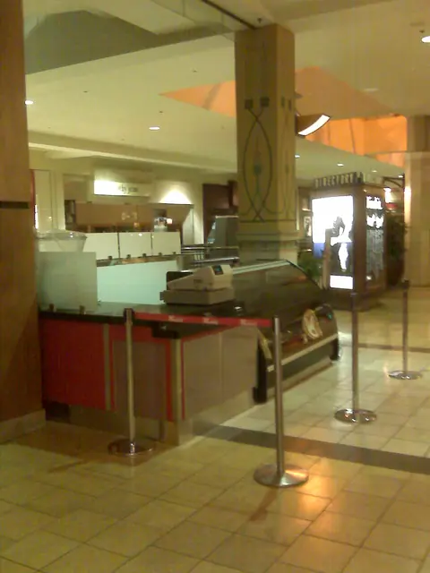 Side view of the Mrs. Fields Cookies kiosk at Valley Fair Mall