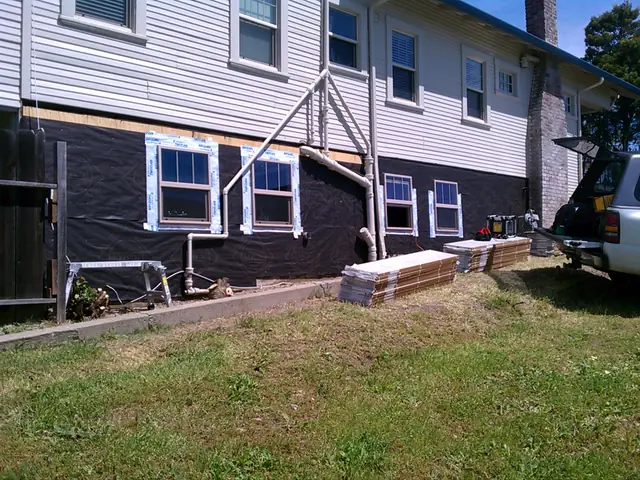 Weather barrier on the lower wall before the faux brick, Rio Vista