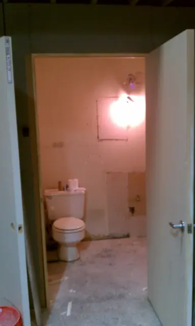 Restroom under remodel in the San Leandro office building