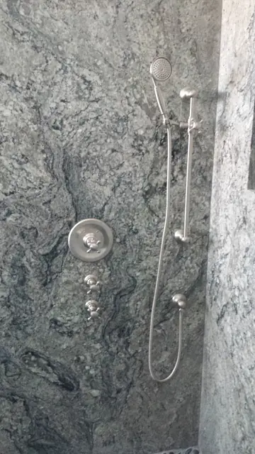 Shower valve and handheld shower on granite, San Ramon bathroom