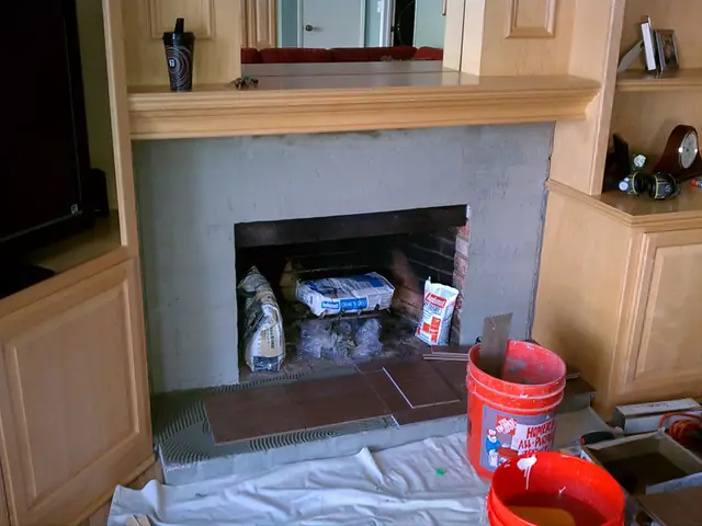 San Ramon fireplace during the remodel, surround prepped for tile