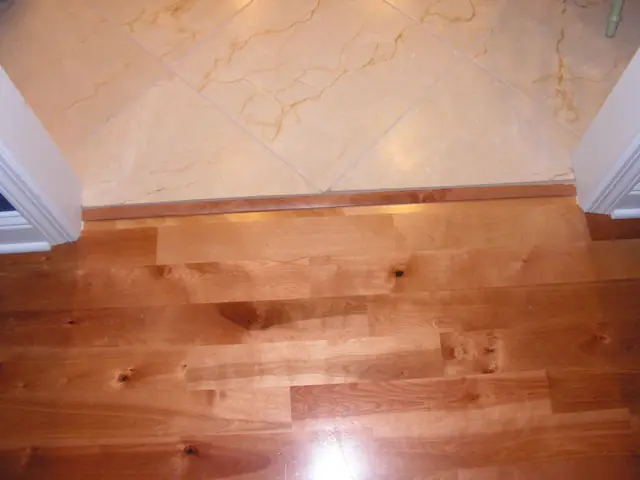 Transition from hardwood to tile floor in the San Ramon kitchen remodel
